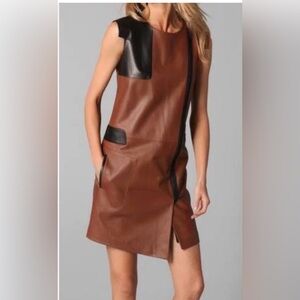 Rag and bone genuine lamb leather brown with black accent dress.